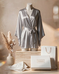 Linsori Silver Satin Flowing Peignoir Set - Mannequin View 