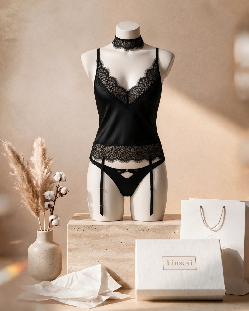 Linsori Noir Eyelash Lace Shirt - Mannequin View 