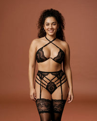 Linsori Noir Gold-Kissed Lace Set Plus Size - Front view 