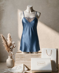 Linsori Azure Floral Satin Nightdress - Mannequin View