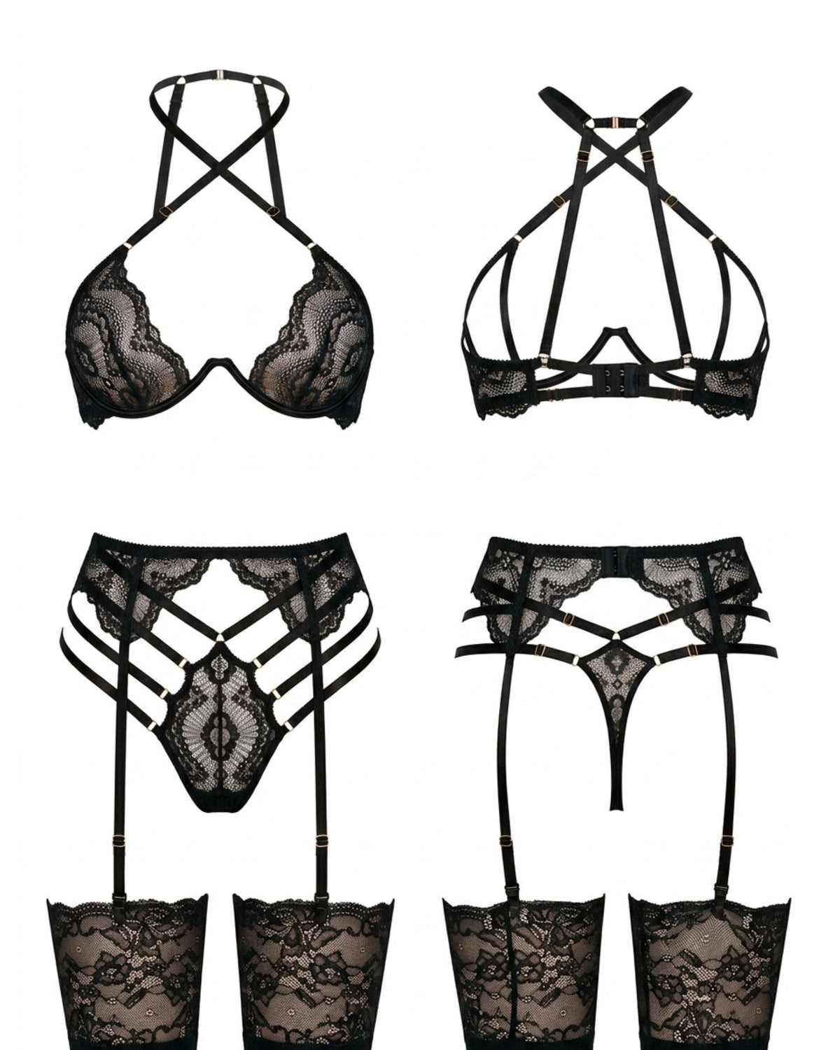 Linsori Noir Gold-Kissed Lace Set Plus Size - White background view
