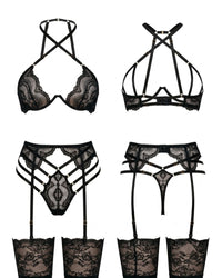 Linsori Noir Gold-Kissed Lace Set Plus Size - White background view