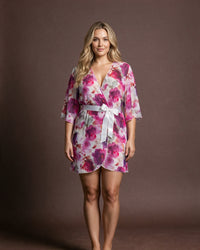 Linsori Blush Floral Satin Dressing Gown -  Styled view