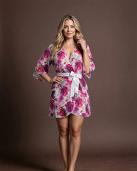 Linsori Blush Floral Satin Dressing Gown - Lifestyle view