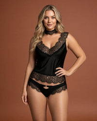 Linsori Noir Eyelash Lace Shirt - Front view 