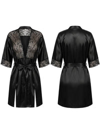 Linsori Noir Satin Dressing Gown Set Plus Size - White background view