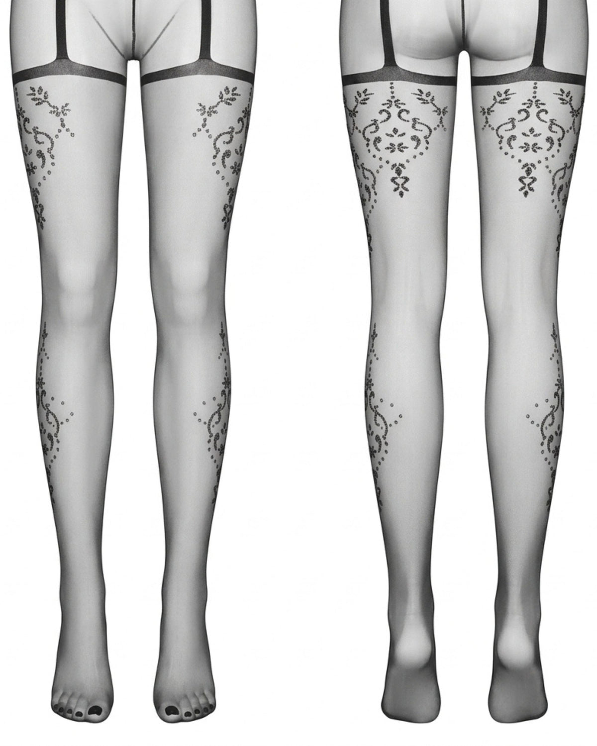 Linsori Noir Lurex Suspender Tights Plus Size - White background view