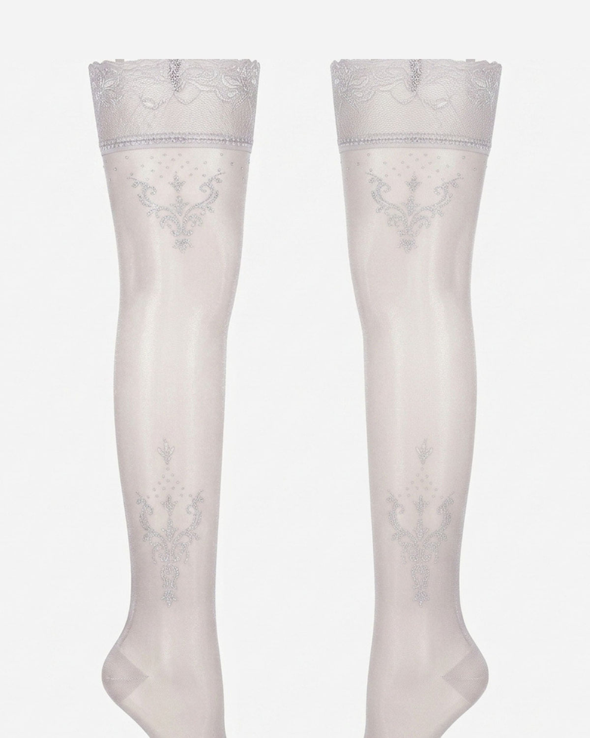 Linsori Smoke Lurex Detail Hold Ups Plus Size - White background view