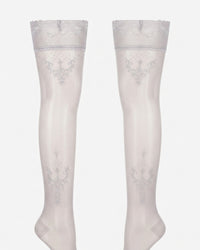 Linsori Smoke Lurex Detail Hold Ups Plus Size - White background view