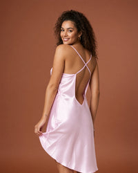Linsori Blush Charmeuse Lace Chemise -  back view
