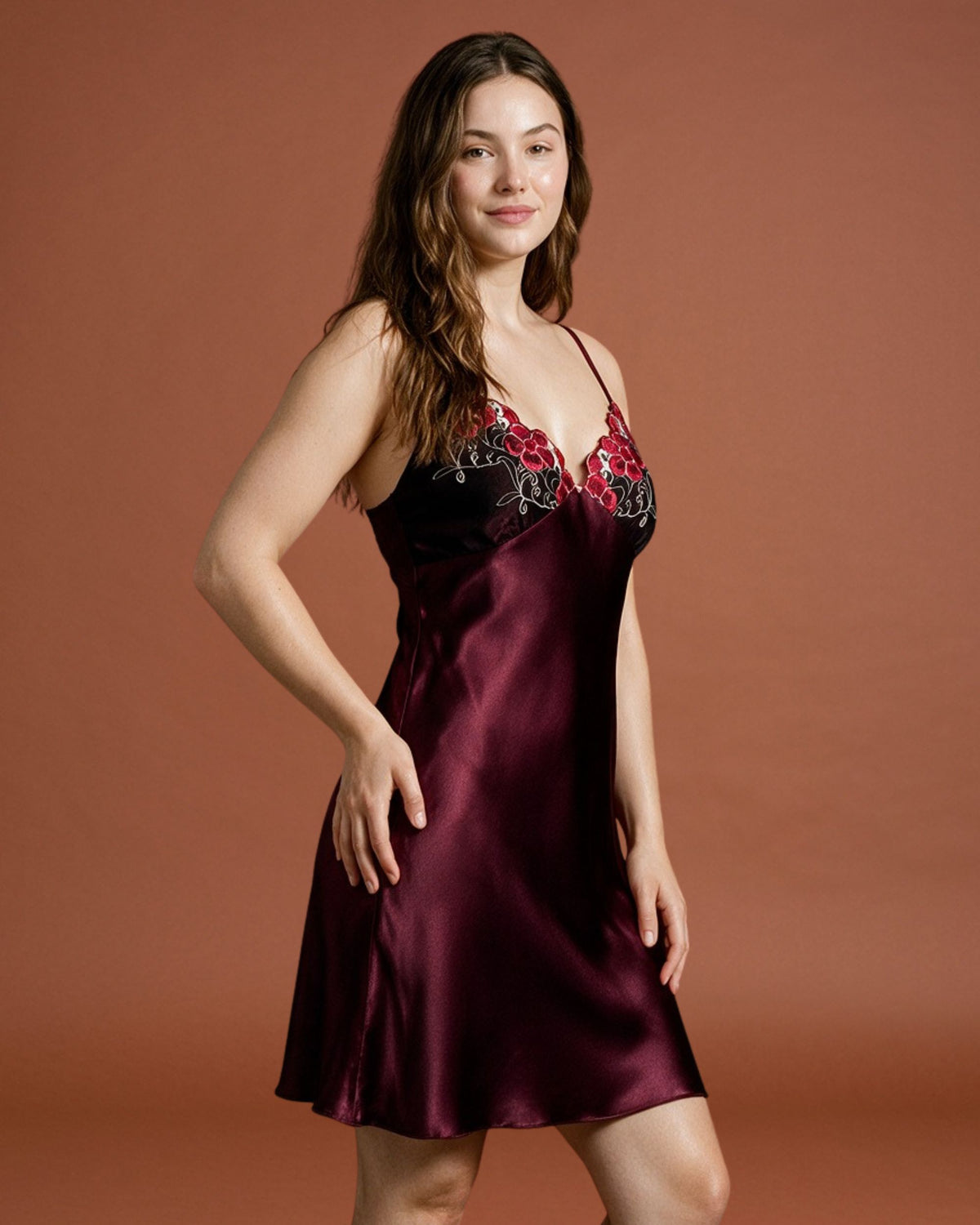 Linsori Plum Satin Elodie Nightdress -  Right view