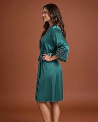 Linsori Emerald Satin Embroidered Robe -  Left view