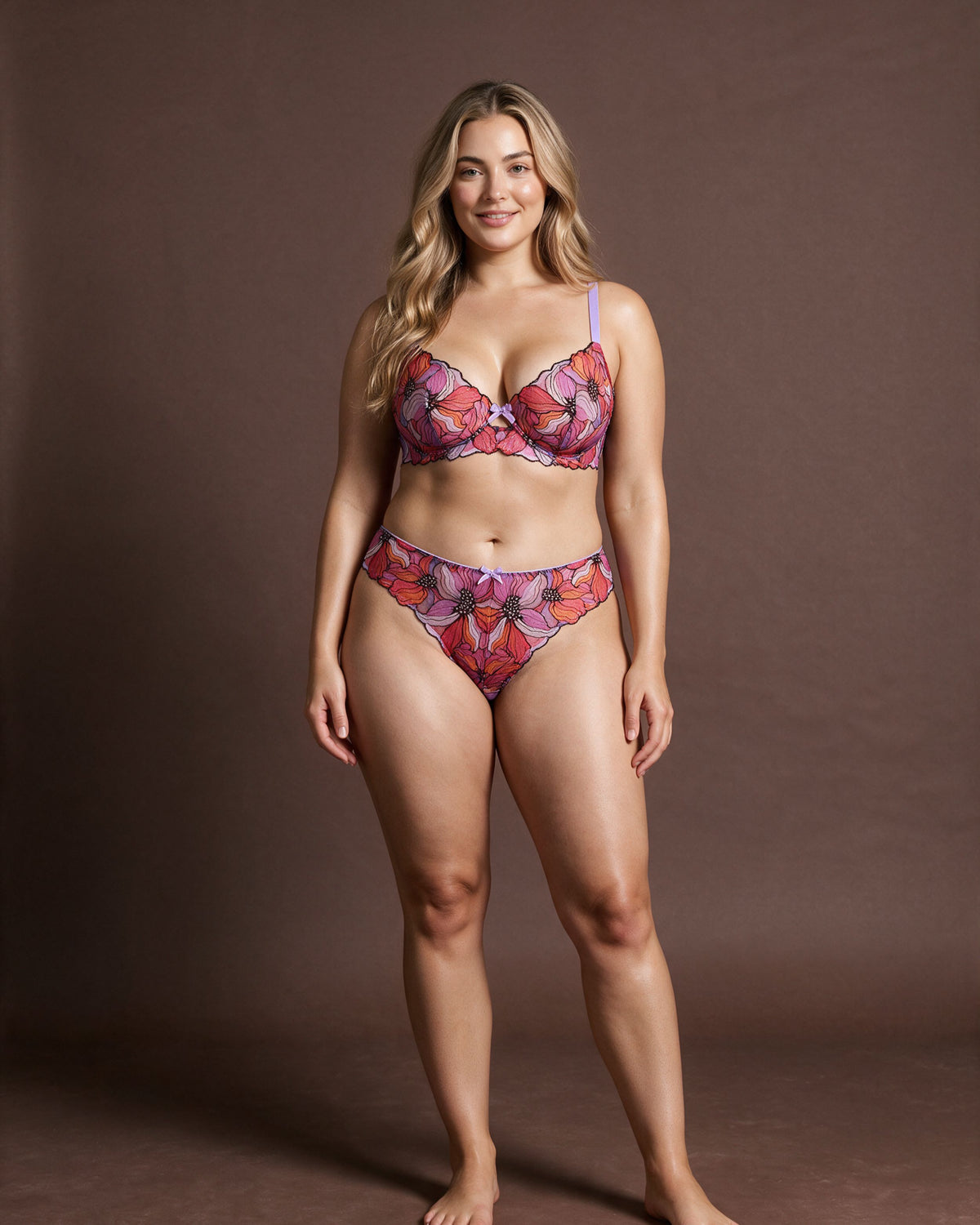 Linsori Rose Mosaic Floral Lace Cheeky - Front view 
