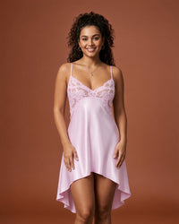 Linsori Blush Charmeuse Lace Chemise - Front view 