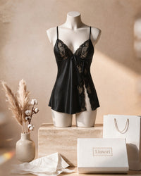 Linsori Midnight Lace-Up Babydoll Set - Mannequin View