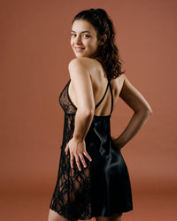 Linsori Noir Halter Chemise Delicate Set Plus Size - Styled view