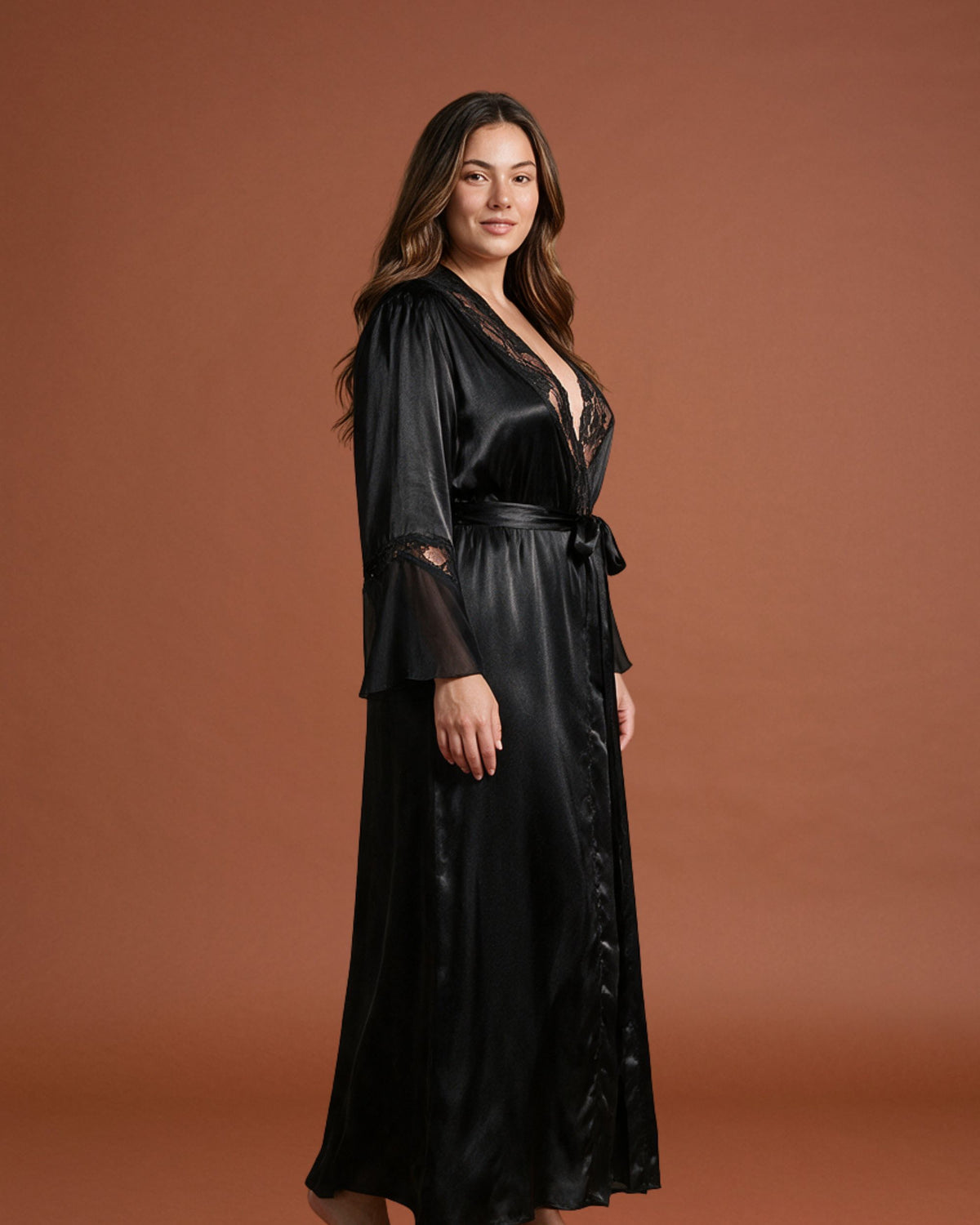 Linsori Midnight Charmeuse Long Robe -  Right view
