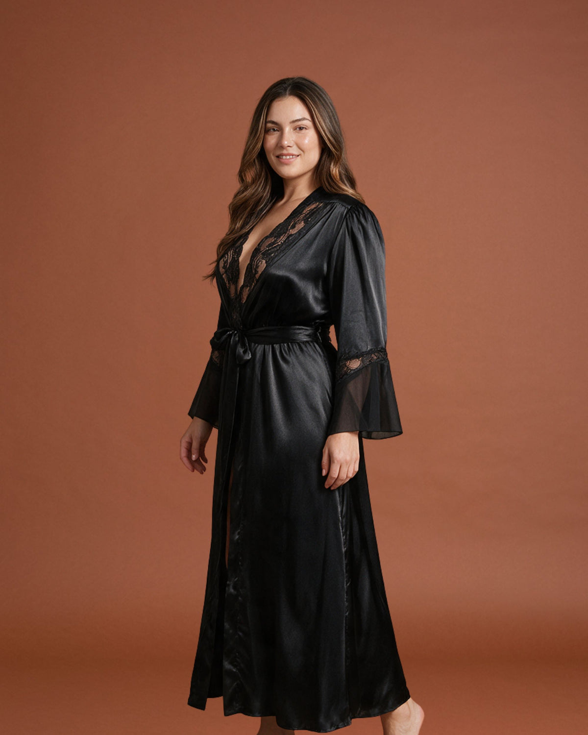 Linsori Midnight Charmeuse Long Robe -  Left view