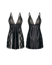 Linsori Noir Halter Chemise Delicate Set Plus Size - White background view