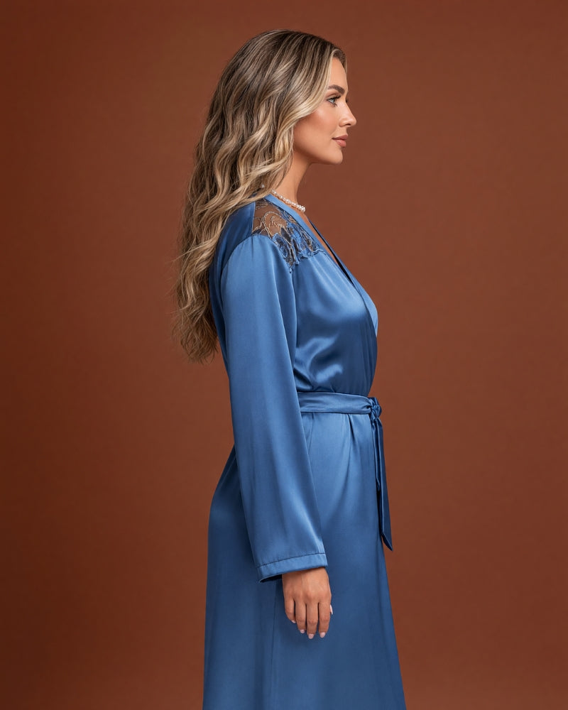 Linsori Azure Satin Embroidered Robe -  Right view