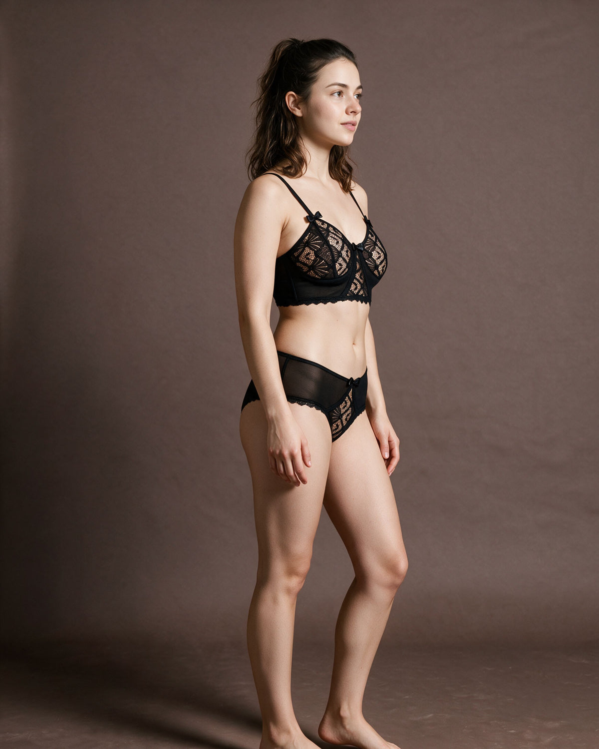 Linsori Midnight Lace Bra Floral Lace Set -  Right view