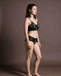 Linsori Midnight Lace Bra Floral Lace Set -  Right view
