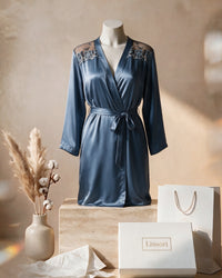 Linsori Azure Satin Embroidered Robe - Mannequin View
