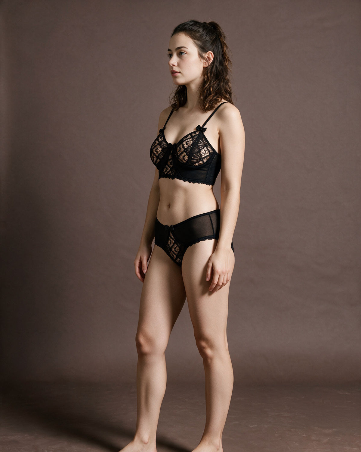 Linsori Midnight Lace Bra Floral Lace Set -   Left view