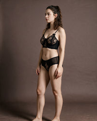 Linsori Midnight Lace Bra Floral Lace Set -   Left view