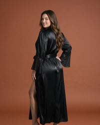 Linsori Midnight Charmeuse Long Robe -  back view