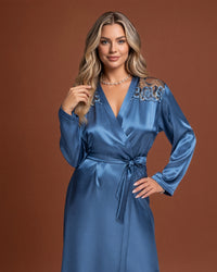 Linsori Azure Satin Embroidered Robe - Front view 