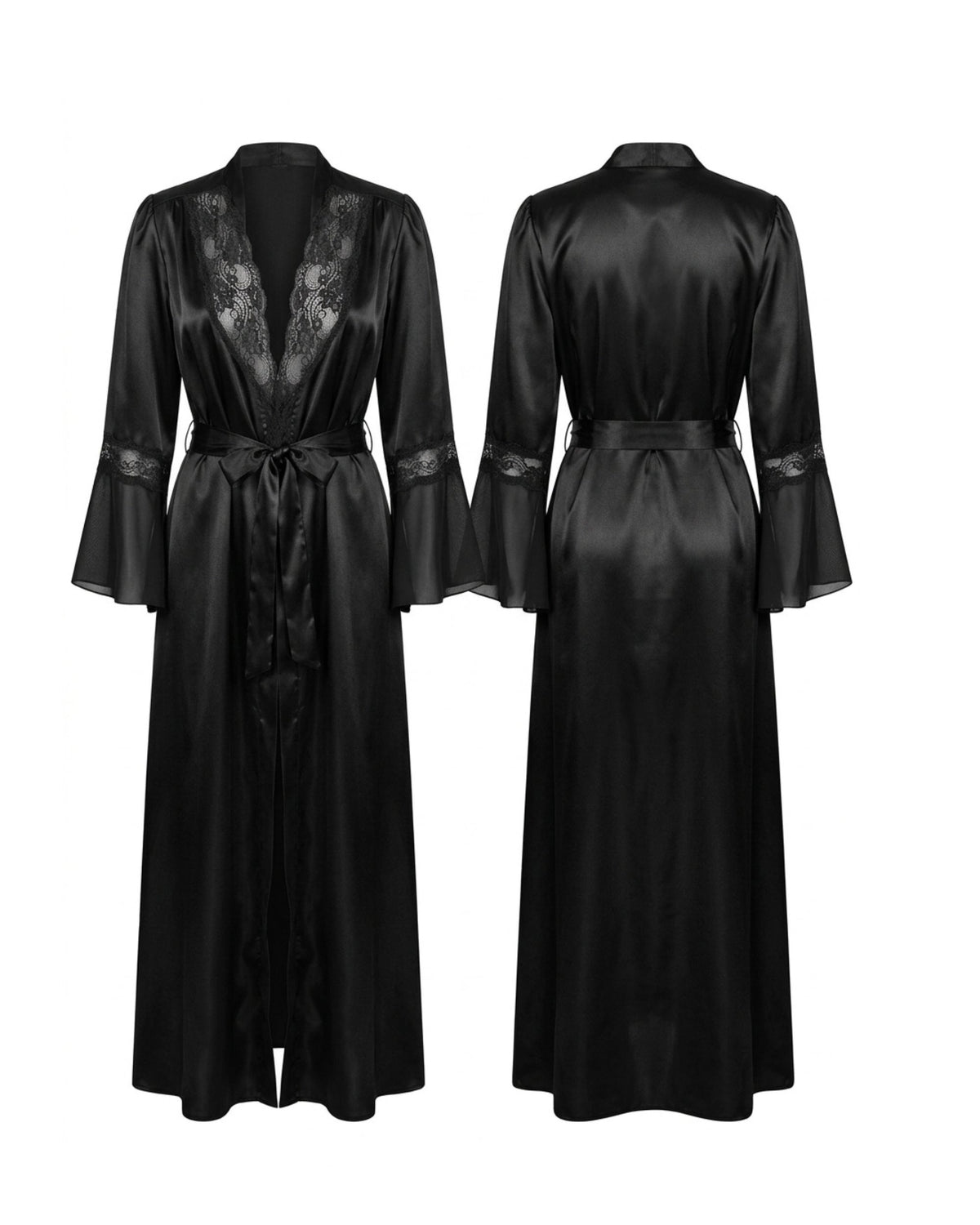 Linsori Midnight Charmeuse Long Robe - White background view -