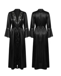 Linsori Midnight Charmeuse Long Robe - White background view -