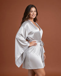 Linsori Silver Satin Flowing Peignoir Set -  Right view