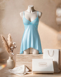 Linsori Turquoise Charmeuse Lace Chemise - Mannequin View