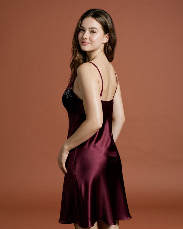 Linsori Plum Satin Elodie Nightdress -  back view