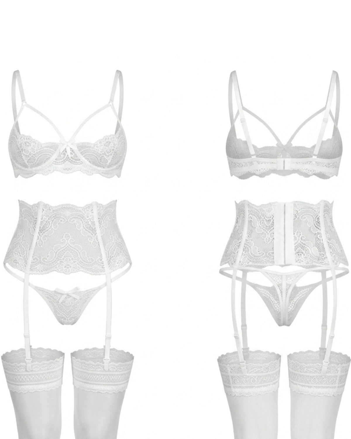 Linsori Madison Pearl Lace Three-Piece Set Plus Size - White background view