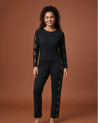 Linsori Noir Lace-Trimmed Pyjama Set - Front view 