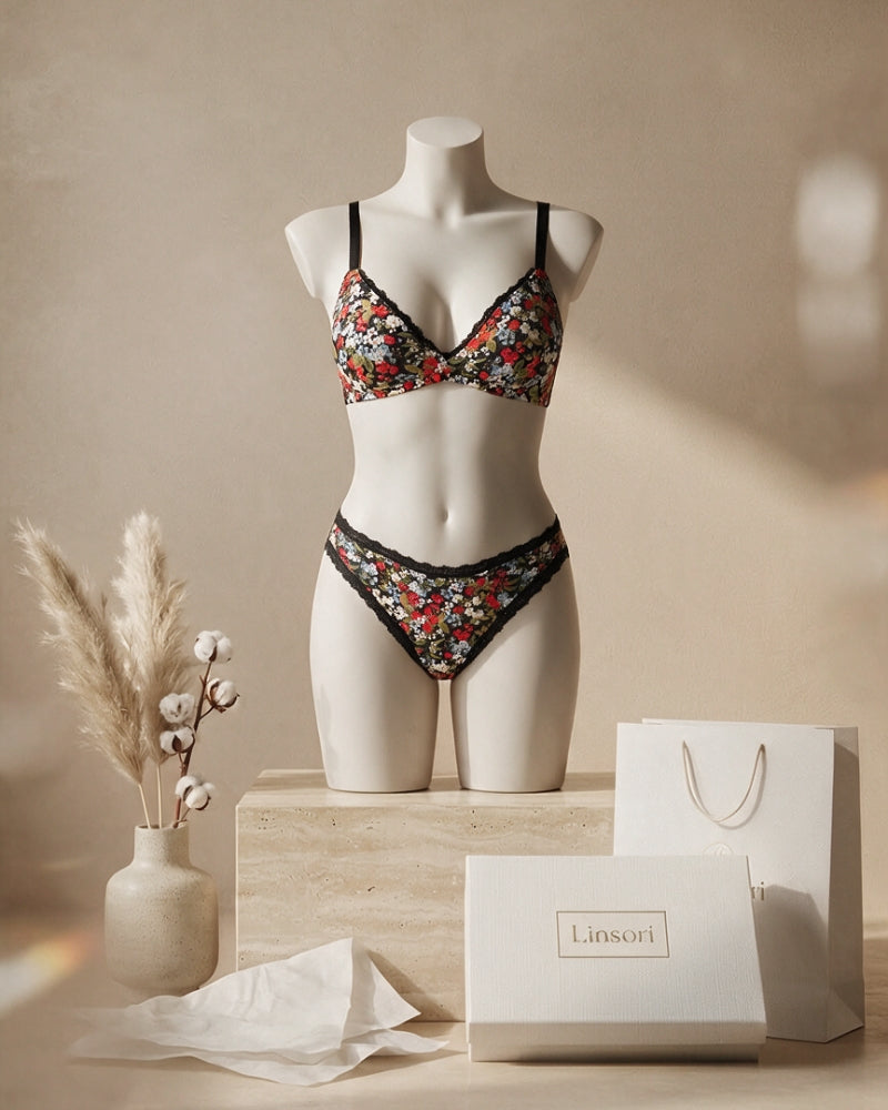 Linsori Soft Cotton Bralette & Panty Set - Mannequin View