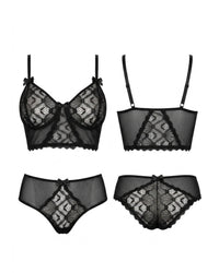 Linsori Midnight Lace Bra Floral Lace Set - White background view