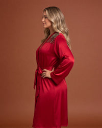 Linsori Burgundy Satin Embroidered Robe   Left view