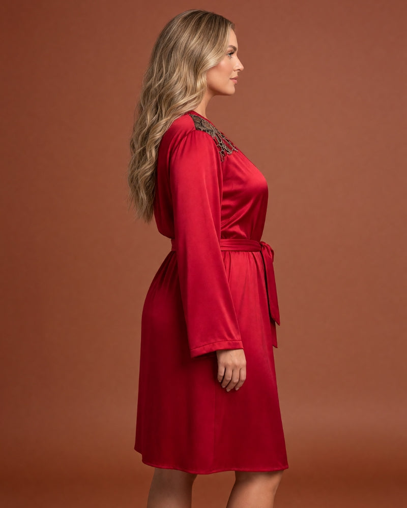 Linsori Burgundy Satin Embroidered Robe   Right view