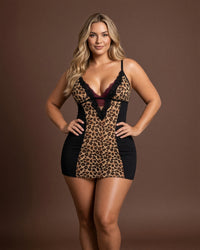Linsori Leopard Print Chemise Set -   Styled view