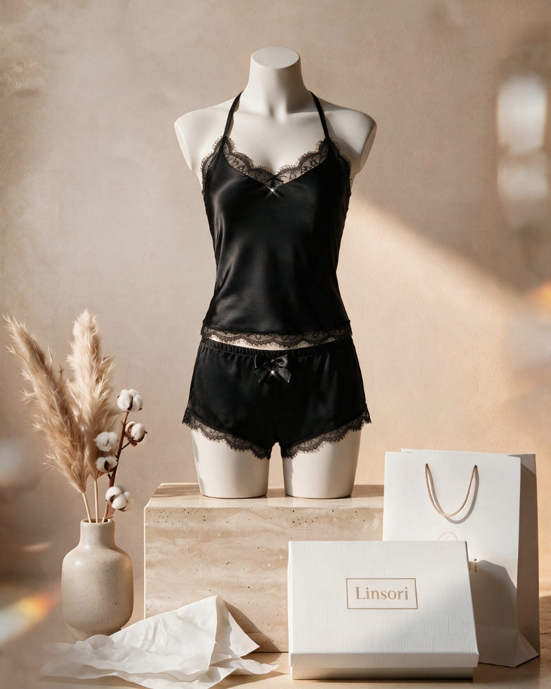 Linsori Onyx Eyelash Lace Nightshirt - Mannequin View