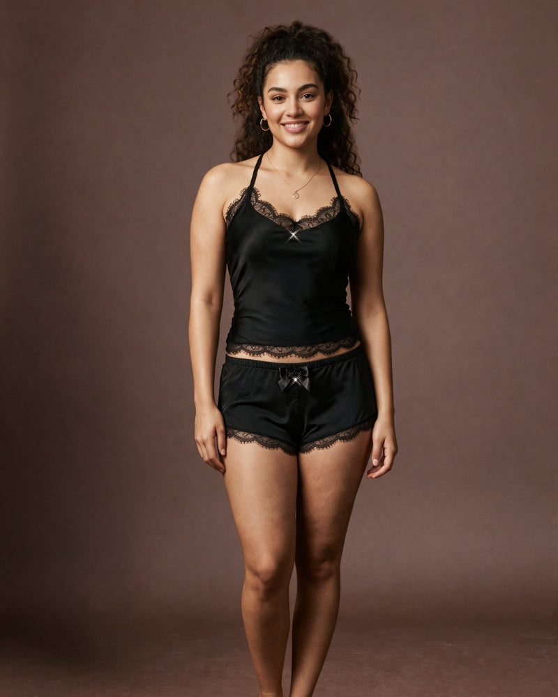 Linsori Onyx Eyelash Lace Nightshirt -  Styled view