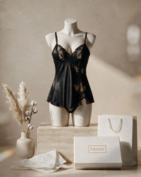 Linsori Midnight Lace Trailing Gown - Mannequin View