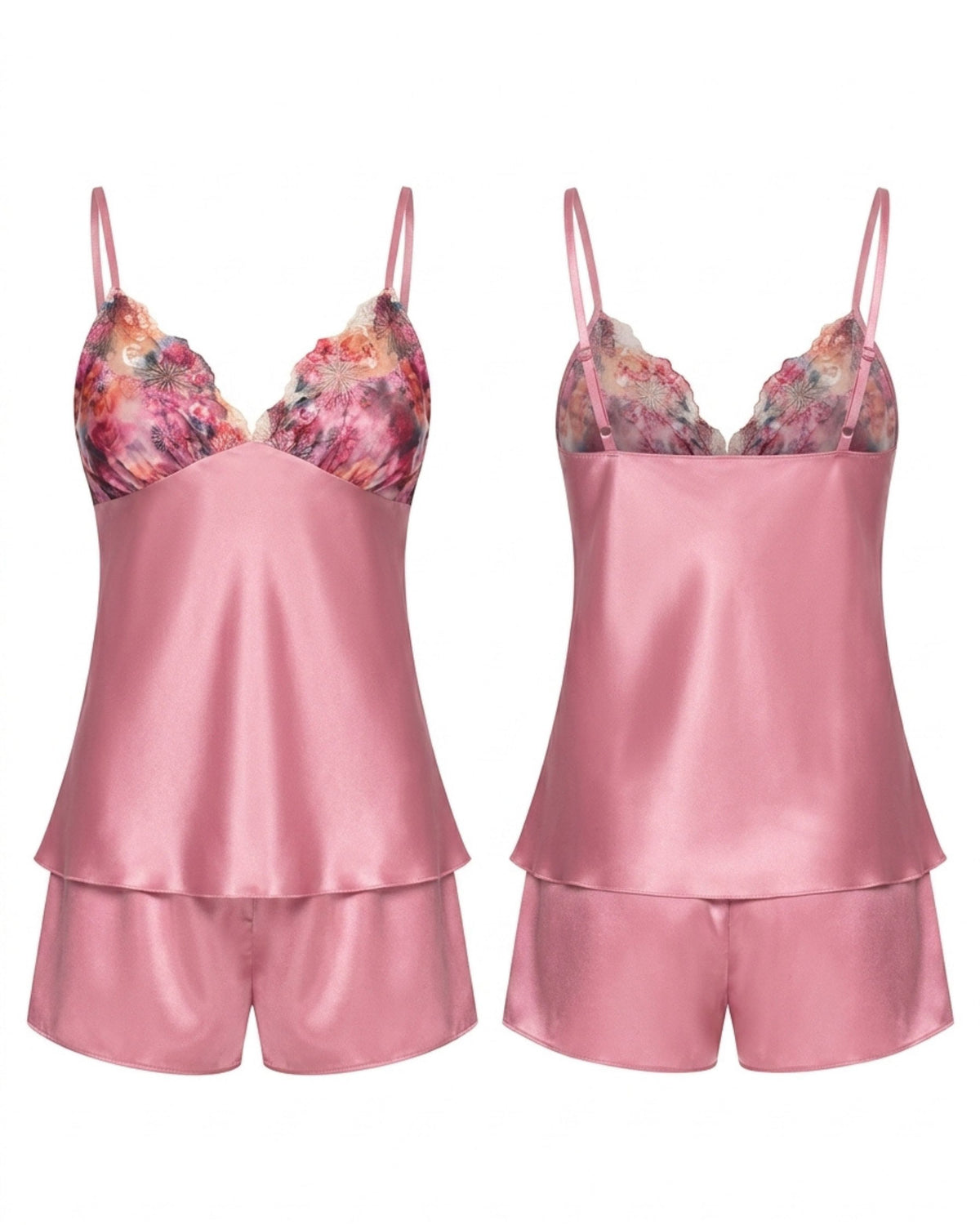 Linsori Dusty Rose Satin Embroidered Set - White background view