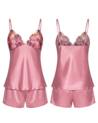 Linsori Dusty Rose Satin Embroidered Set - White background view