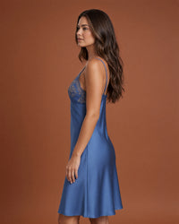 Linsori Azure Satin Embroidered Nightdress -  Left view