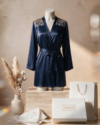 Linsori Navy Satin Embroidered Robe - mannequin View